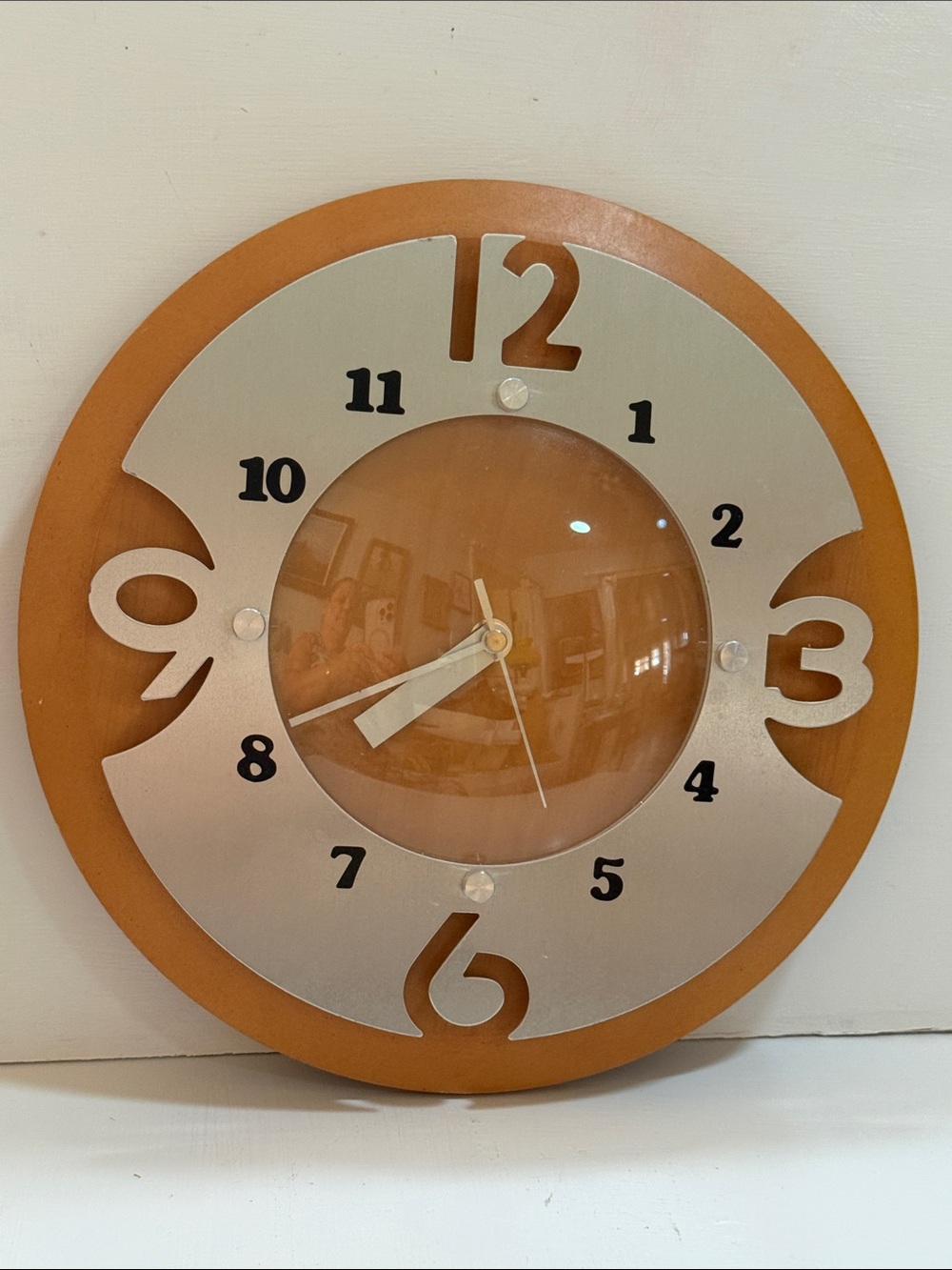 MCM KIRCH Modern Orange and Silver Wall Clock Wood Aluminum